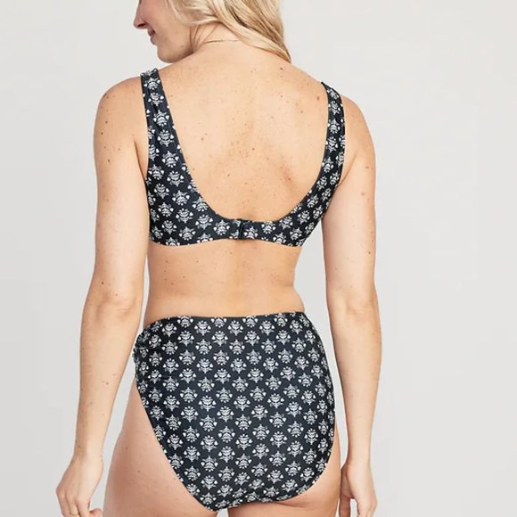 3/$9 Black Floral Batik Mid-Rise Printed O-Ring French-Cut Bikini Swim Bottoms - Picture 3 of 6